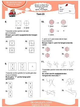 ilkokul 1. Sınıf Bilsem Zeka Testi 